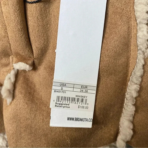 BB Dakota Reversible Vest S Whiskey Brown Faux Suede Sherpa Open Front NWT - Picture 15 of 15